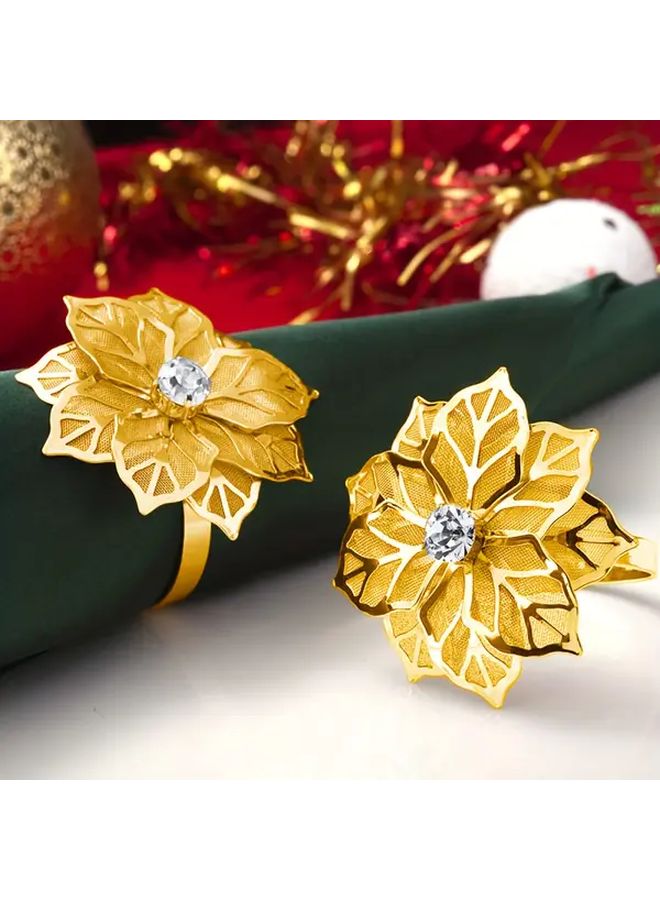 3pcs Elegant Golden Napkin Rings With Large Floral Cutouts Durable Iron Table Decor For Weddings And Parties - Image 4